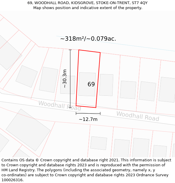 69, WOODHALL ROAD, KIDSGROVE, STOKE-ON-TRENT, ST7 4QY: Plot and title map