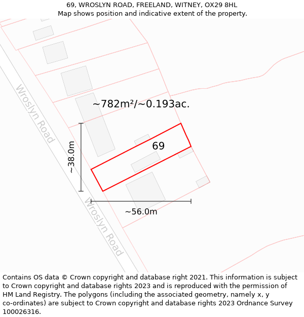 69, WROSLYN ROAD, FREELAND, WITNEY, OX29 8HL: Plot and title map