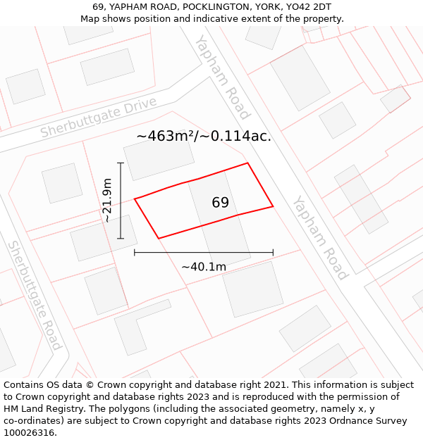 69, YAPHAM ROAD, POCKLINGTON, YORK, YO42 2DT: Plot and title map