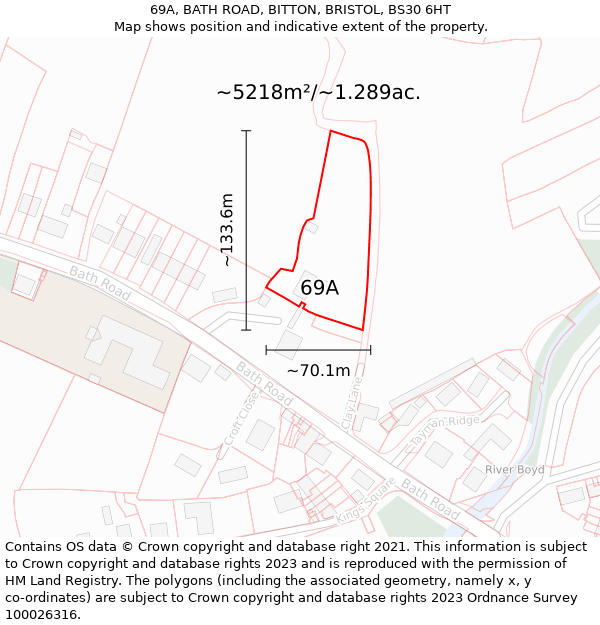 69A, BATH ROAD, BITTON, BRISTOL, BS30 6HT: Plot and title map