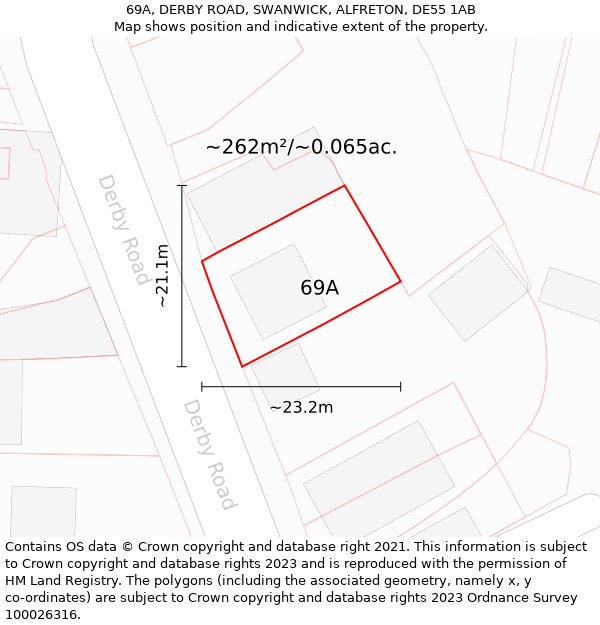 69A, DERBY ROAD, SWANWICK, ALFRETON, DE55 1AB: Plot and title map