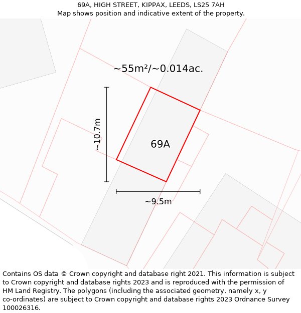 69A, HIGH STREET, KIPPAX, LEEDS, LS25 7AH: Plot and title map