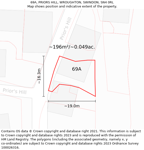 69A, PRIORS HILL, WROUGHTON, SWINDON, SN4 0RL: Plot and title map