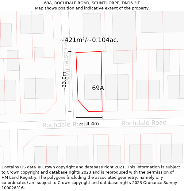 69A, ROCHDALE ROAD, SCUNTHORPE, DN16 3JE: Plot and title map