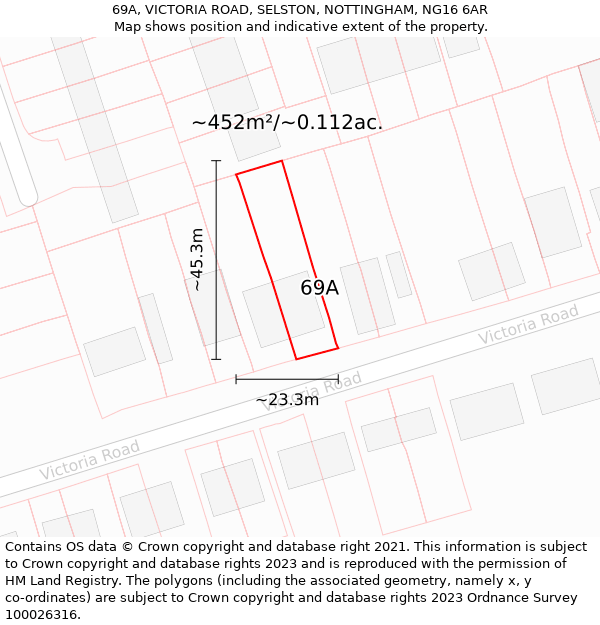 69A, VICTORIA ROAD, SELSTON, NOTTINGHAM, NG16 6AR: Plot and title map