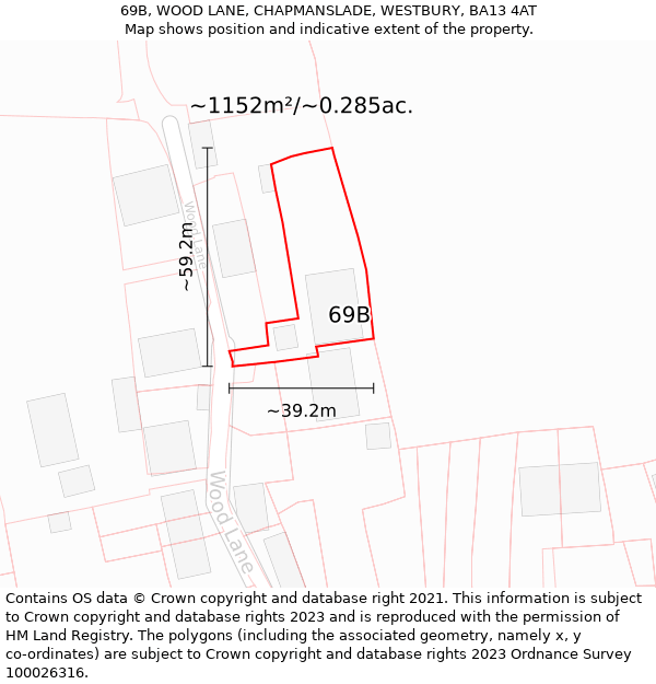 69B, WOOD LANE, CHAPMANSLADE, WESTBURY, BA13 4AT: Plot and title map