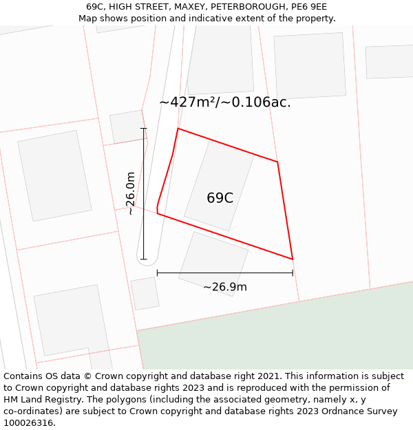 69C, HIGH STREET, MAXEY, PETERBOROUGH, PE6 9EE: Plot and title map