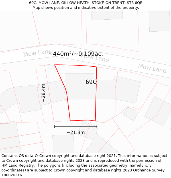 69C, MOW LANE, GILLOW HEATH, STOKE-ON-TRENT, ST8 6QB: Plot and title map