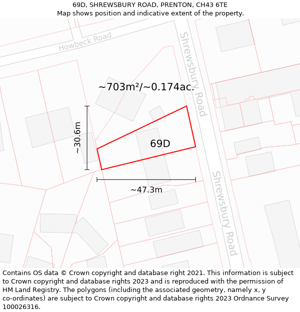 69D, SHREWSBURY ROAD, PRENTON, CH43 6TE: Plot and title map