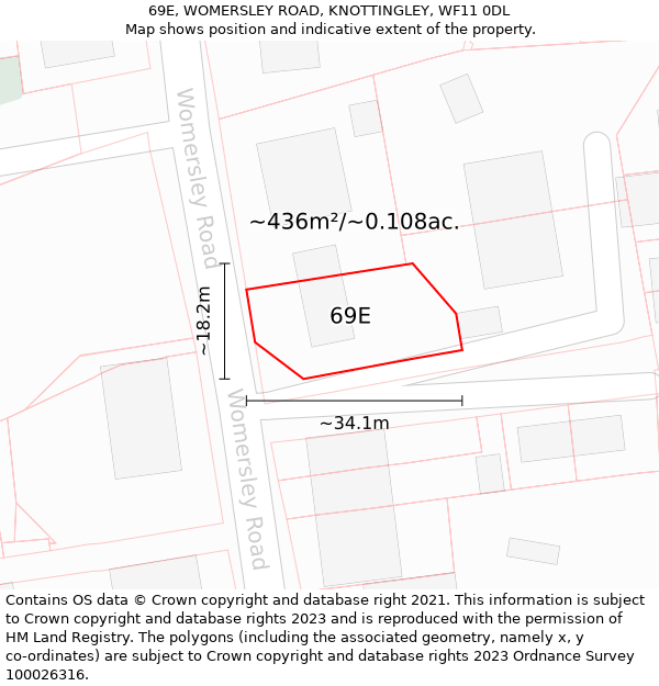 69E, WOMERSLEY ROAD, KNOTTINGLEY, WF11 0DL: Plot and title map