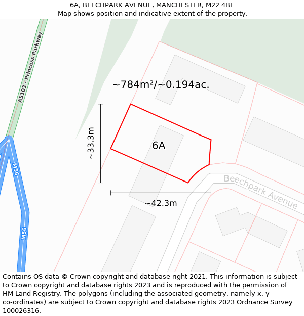 6A, BEECHPARK AVENUE, MANCHESTER, M22 4BL: Plot and title map