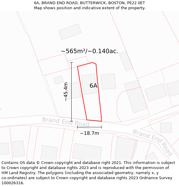 6A, BRAND END ROAD, BUTTERWICK, BOSTON, PE22 0ET: Plot and title map