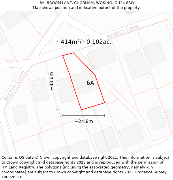 6A, BROOM LANE, CHOBHAM, WOKING, GU24 8RQ: Plot and title map