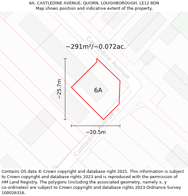 6A, CASTLEDINE AVENUE, QUORN, LOUGHBOROUGH, LE12 8DN: Plot and title map