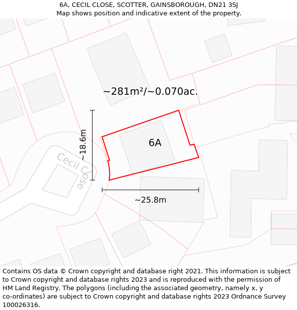 6A, CECIL CLOSE, SCOTTER, GAINSBOROUGH, DN21 3SJ: Plot and title map