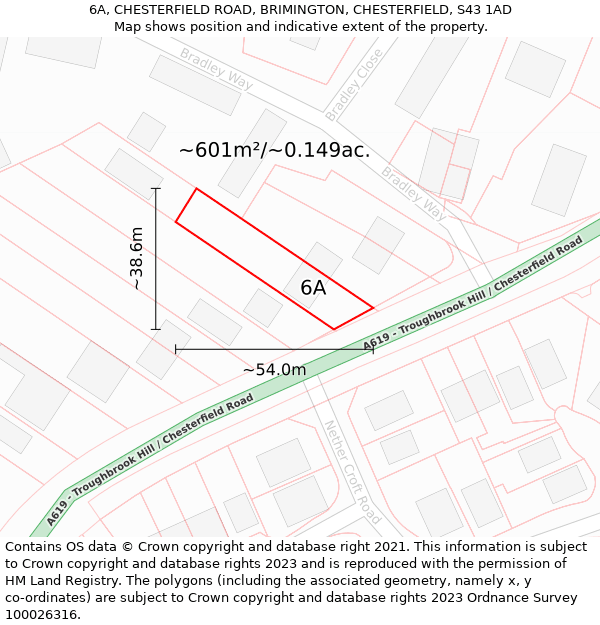 6A, CHESTERFIELD ROAD, BRIMINGTON, CHESTERFIELD, S43 1AD: Plot and title map