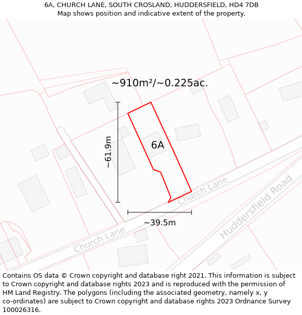 6A, CHURCH LANE, SOUTH CROSLAND, HUDDERSFIELD, HD4 7DB: Plot and title map