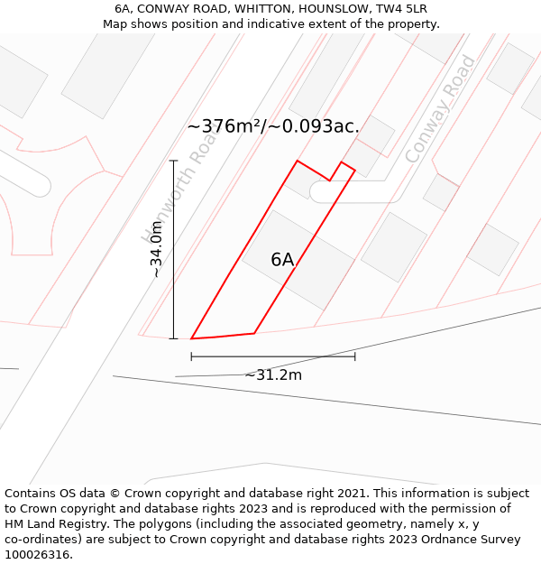 6A, CONWAY ROAD, WHITTON, HOUNSLOW, TW4 5LR: Plot and title map