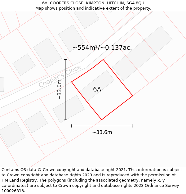 6A, COOPERS CLOSE, KIMPTON, HITCHIN, SG4 8QU: Plot and title map