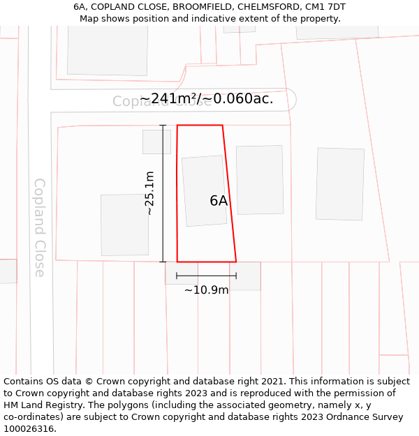 6A, COPLAND CLOSE, BROOMFIELD, CHELMSFORD, CM1 7DT: Plot and title map