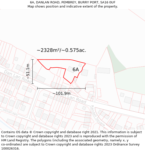 6A, DANLAN ROAD, PEMBREY, BURRY PORT, SA16 0UF: Plot and title map