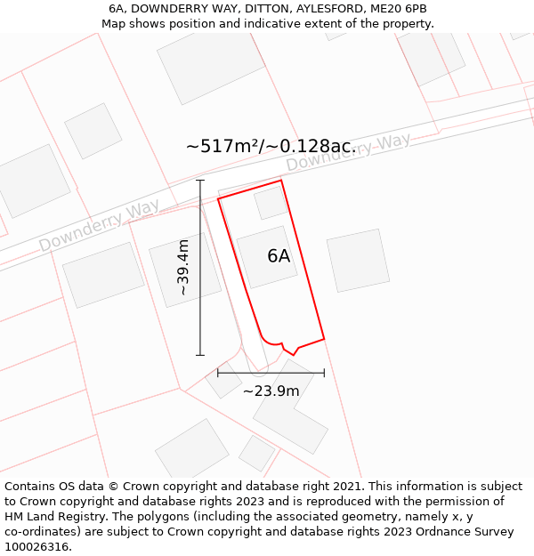 6A, DOWNDERRY WAY, DITTON, AYLESFORD, ME20 6PB: Plot and title map