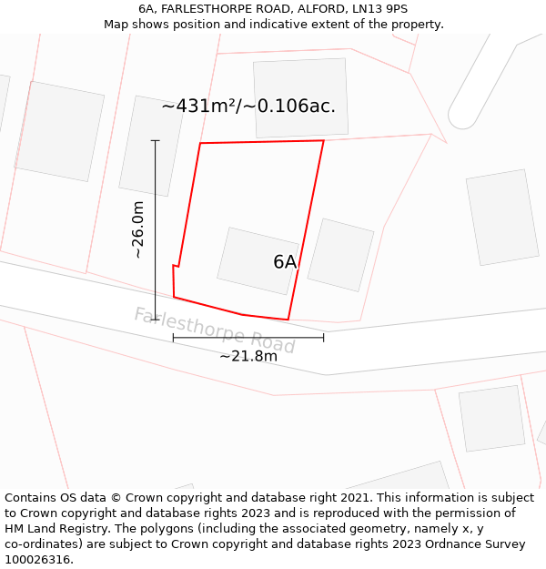 6A, FARLESTHORPE ROAD, ALFORD, LN13 9PS: Plot and title map