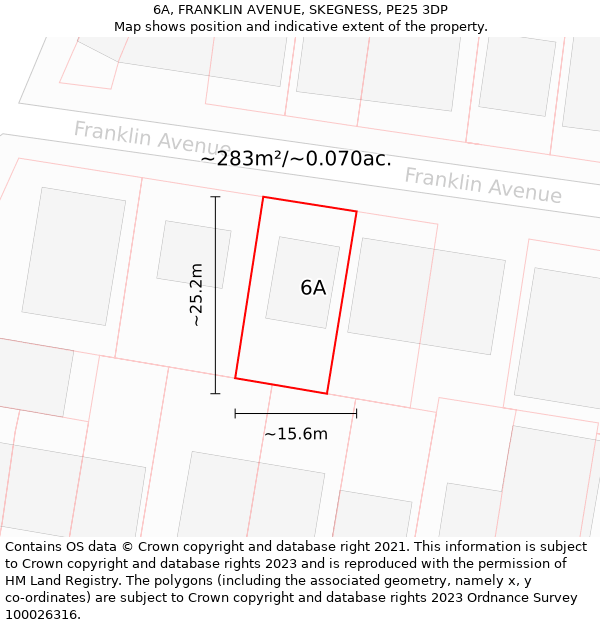 6A, FRANKLIN AVENUE, SKEGNESS, PE25 3DP: Plot and title map