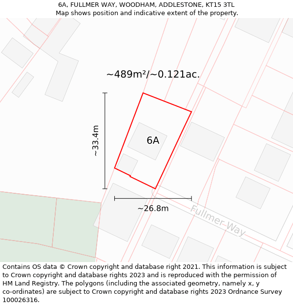 6A, FULLMER WAY, WOODHAM, ADDLESTONE, KT15 3TL: Plot and title map