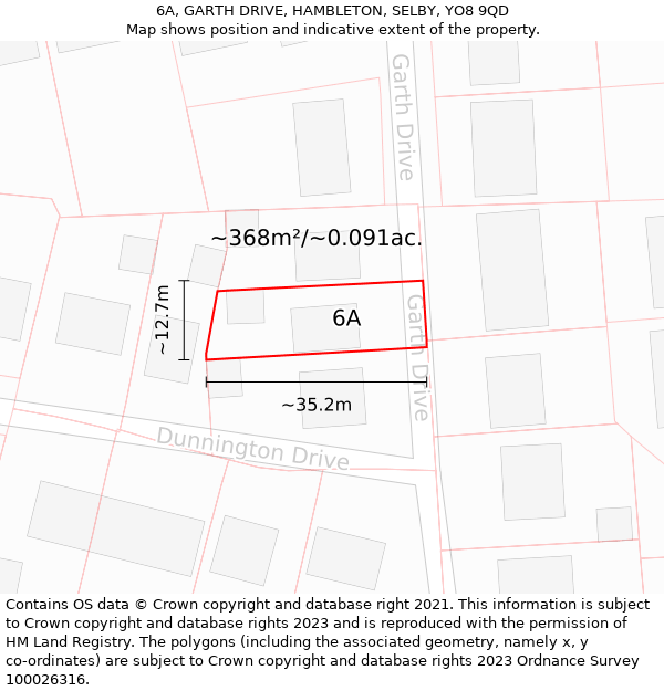 6A, GARTH DRIVE, HAMBLETON, SELBY, YO8 9QD: Plot and title map