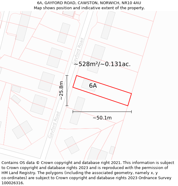 6A, GAYFORD ROAD, CAWSTON, NORWICH, NR10 4AU: Plot and title map