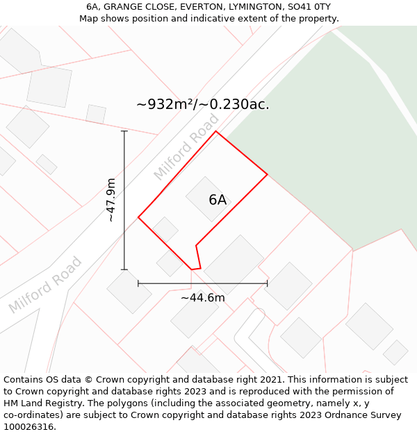 6A, GRANGE CLOSE, EVERTON, LYMINGTON, SO41 0TY: Plot and title map