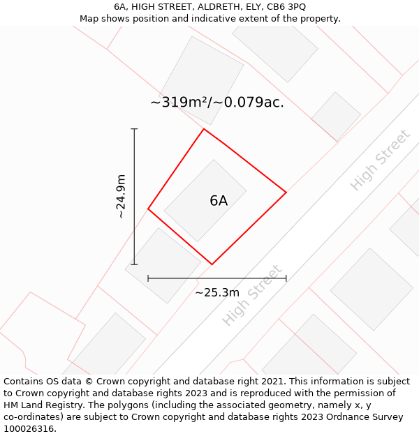 6A, HIGH STREET, ALDRETH, ELY, CB6 3PQ: Plot and title map