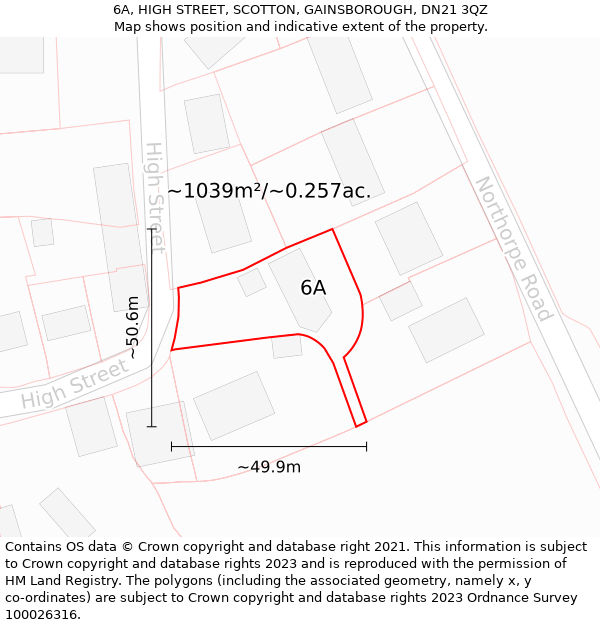 6A, HIGH STREET, SCOTTON, GAINSBOROUGH, DN21 3QZ: Plot and title map