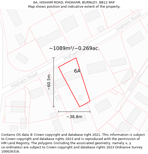 6A, HIGHAM ROAD, PADIHAM, BURNLEY, BB12 9AP: Plot and title map