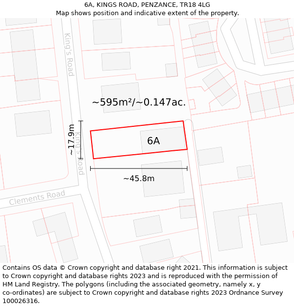 6A, KINGS ROAD, PENZANCE, TR18 4LG: Plot and title map