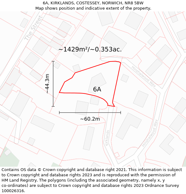 6A, KIRKLANDS, COSTESSEY, NORWICH, NR8 5BW: Plot and title map