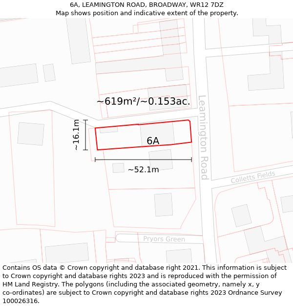 6A, LEAMINGTON ROAD, BROADWAY, WR12 7DZ: Plot and title map