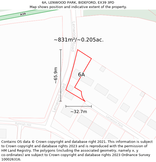 6A, LENWOOD PARK, BIDEFORD, EX39 3PD: Plot and title map