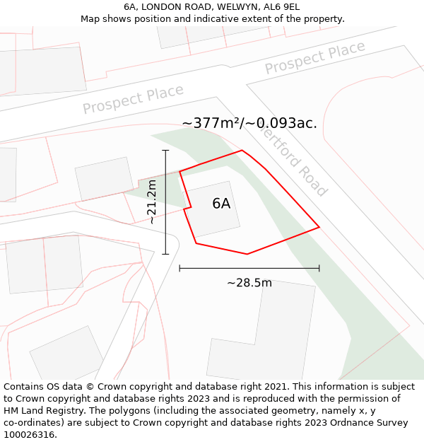 6A, LONDON ROAD, WELWYN, AL6 9EL: Plot and title map