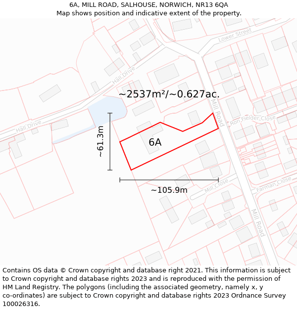 6A, MILL ROAD, SALHOUSE, NORWICH, NR13 6QA: Plot and title map