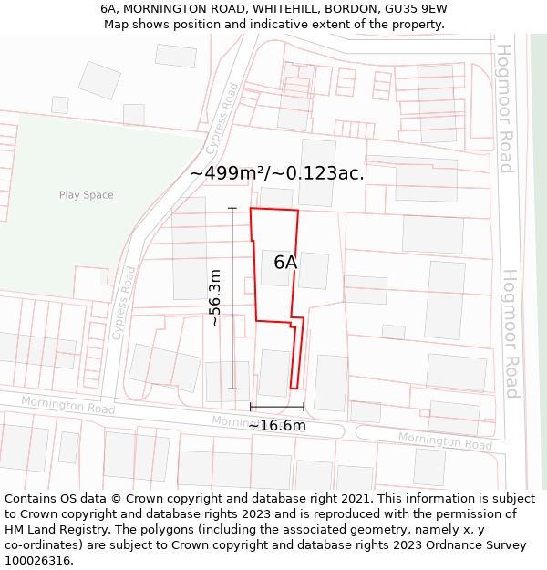 6A, MORNINGTON ROAD, WHITEHILL, BORDON, GU35 9EW: Plot and title map