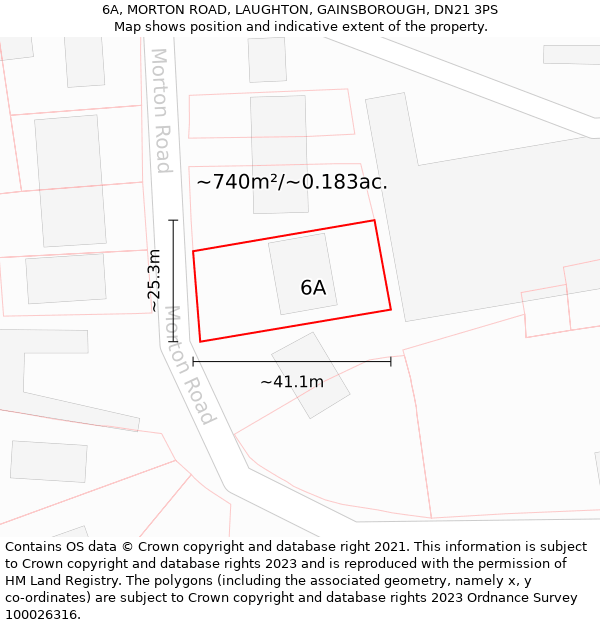 6A, MORTON ROAD, LAUGHTON, GAINSBOROUGH, DN21 3PS: Plot and title map