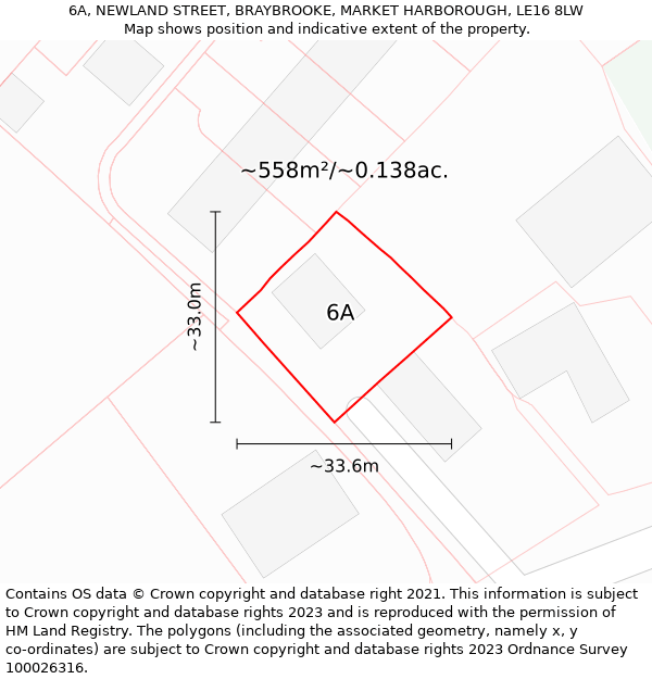 6A, NEWLAND STREET, BRAYBROOKE, MARKET HARBOROUGH, LE16 8LW: Plot and title map