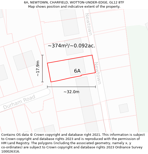 6A, NEWTOWN, CHARFIELD, WOTTON-UNDER-EDGE, GL12 8TF: Plot and title map