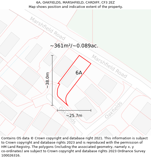 6A, OAKFIELDS, MARSHFIELD, CARDIFF, CF3 2EZ: Plot and title map