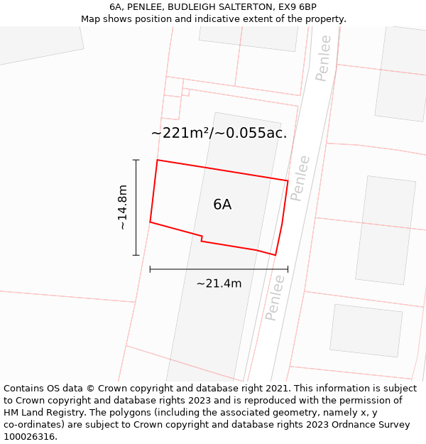 6A, PENLEE, BUDLEIGH SALTERTON, EX9 6BP: Plot and title map