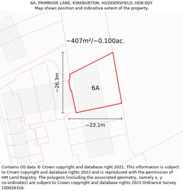 6A, PRIMROSE LANE, KIRKBURTON, HUDDERSFIELD, HD8 0QY: Plot and title map