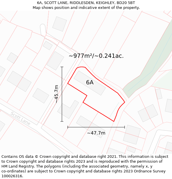 6A, SCOTT LANE, RIDDLESDEN, KEIGHLEY, BD20 5BT: Plot and title map