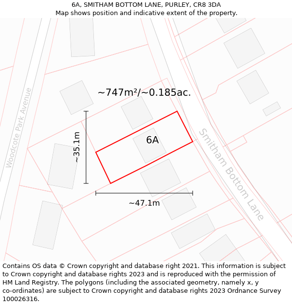 6A, SMITHAM BOTTOM LANE, PURLEY, CR8 3DA: Plot and title map